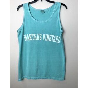 Vintage 90s Comfort Colors Martha's Vineyard Tank-Top Mens Small Blue Beach